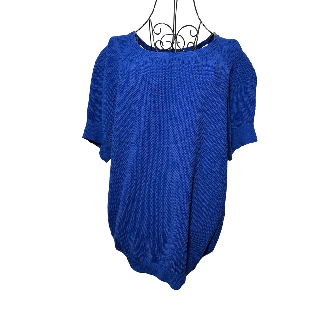 Tommy Hilfiger Womens Royal Blue Cotton Popcorn Short Sleeve Sweater - L